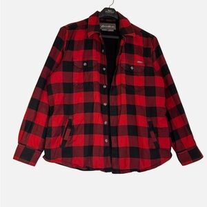 Eddie Bauer Flannel Shirt Jacket L Plaid Fleece Lined Button Shacket Pockets